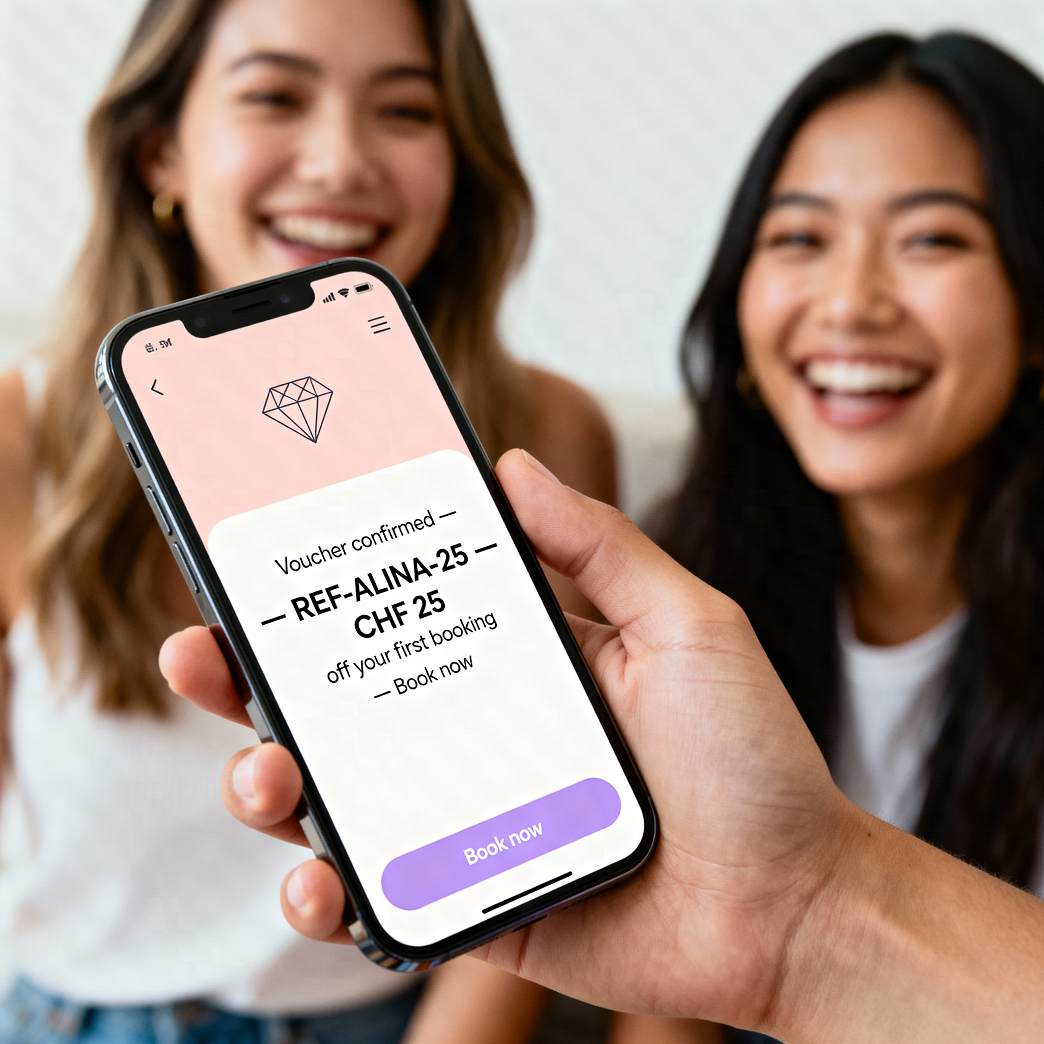 Voucher confirmation on phone with Book now button